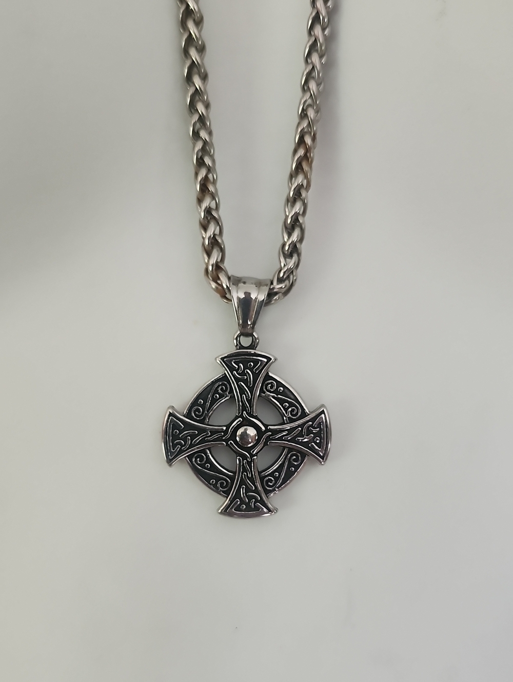 Stainless Steel Celtic Cross Pendant Necklace - Silver Toned